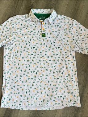 Bogey Bros Shirt Mens XL White Polo Play Bad Look Good AOP Stretch Performance